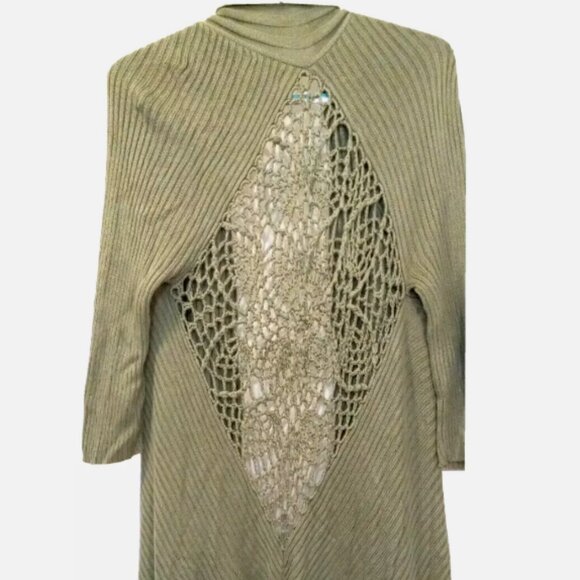 Women's Midi Cardigan Jacket  Knit Crochet Center Back Size XL green - Picture 7 of 12